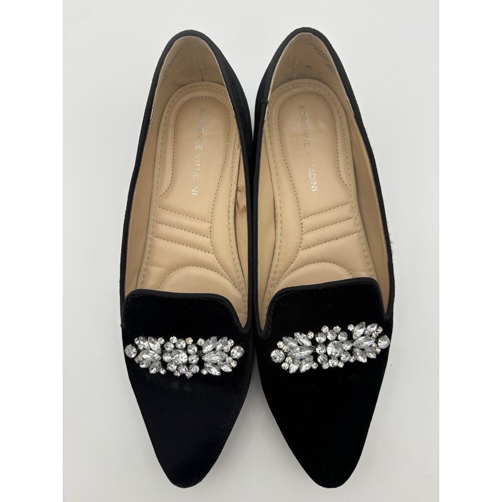 Adrienne Vittadini Palo Black Velvet Crystal Flats Loafers Size 8.5 - Picture 3 of 16